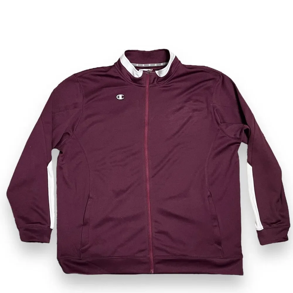 Champion Jacket Men’s‎ 2XL Burgundy Track Logo C Full Zip Athletic Performance